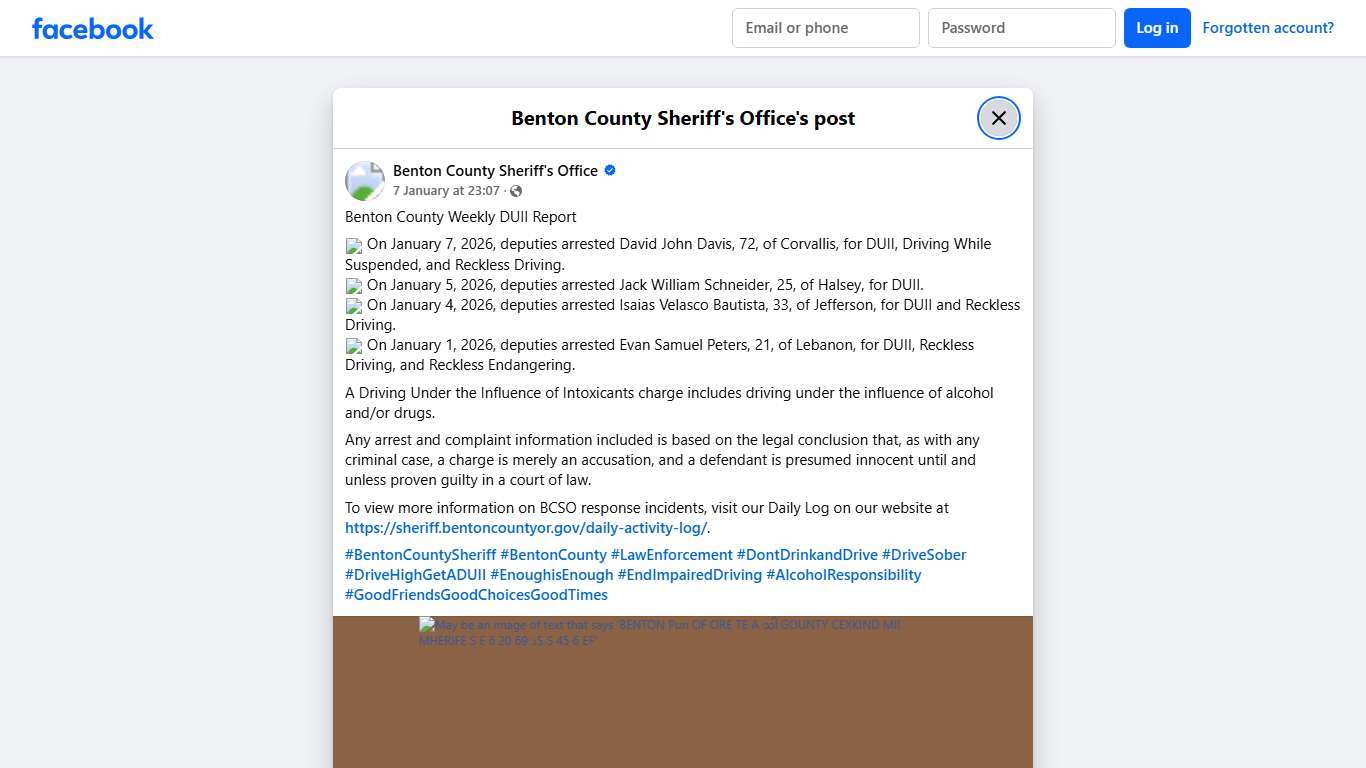 Benton County Weekly DUII... - Benton County Sheriff's Office Facebook