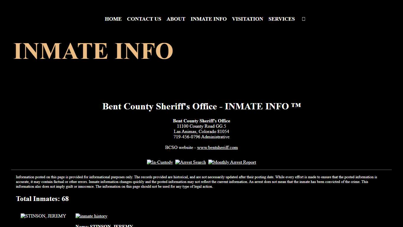 INMATE INFO - BENT COUNTY SHERIFF'S OFFICE